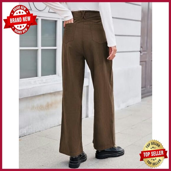 High Waisted Wide Leg Corduroy Pants Women's Vintage Loose Trousers - Picture 8 of 8